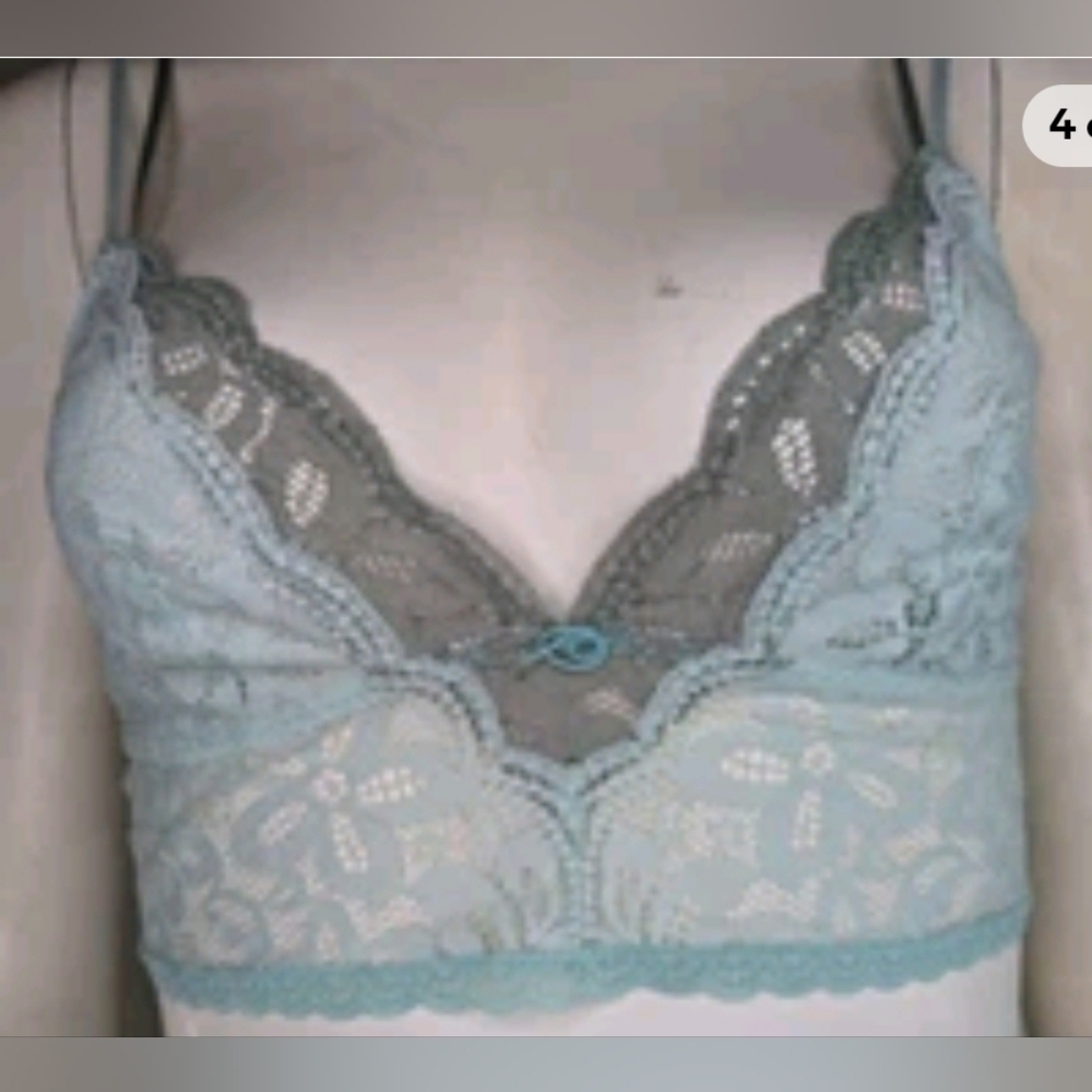 Aerie Bra Mint Lace Blue Bralette Sexy Comfortable Cute Plunge Floral Pullover S - Picture 3 of 6